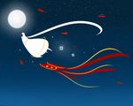  cloth_fish flying highres journey junyejing moon night robe scarf sky star_(sky) starry_sky traveler 