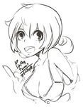  bra breasts cleavage looking_at_viewer medium_breasts monochrome open_mouth penny_(stardew_valley) pupoo_(artist) signature smile solo stardew_valley underwear undressing 