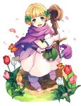  :d bianca's_daughter blonde_hair blue_eyes bow bug butterfly cape dragon_quest dragon_quest_v flower gloves hair_bow hiyunagi insect long_hair open_mouth petals short_hair smile solo staff sword weapon white_gloves 
