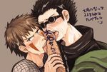  3boys aburame_shino blush cum cum_in_mouth cum_on_body facial fellatio glasses huge_penis inuzuka_kiba licking male_focus multiple_boys naruto oral penis yaoi 