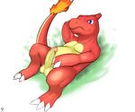  balls charmeleon circumcised digital_media_(artwork) erection humanoid_penis looking_away lying male nintendo on_back penis pinup pok&eacute;mon pose reclining scalie semi-anthro seyrmo signature solo video_games 