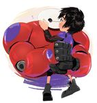  baymax big_hero_6 black_hair blush hiro_hamada kiss male_focus shiogochi shota size_difference 