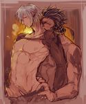  2boys abs blush final_fantasy horns male_focus multiple_boys muscle naughty_face pecs piercing pointy_ears undressing wako_mizuumi_wako_(wacc_wc) yaoi 