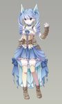  belt belt_pouch blue_dress blue_hair brown_footwear choker dress drill_hair earrings full_body gen_1_pokemon grey_background hair_ornament jewelry long_hair personification pokemon pouch s_(happycolor_329) shoes solo standing thighhighs twintails wartortle white_legwear wrist_cuffs 