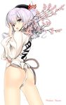  artist_name ass beret cherry_blossoms commentary_request from_behind fundoshi hat highres japanese_clothes kantai_collection kashima_(kantai_collection) naruse_hirofumi signature silver_hair solo twintails wavy_hair yamakasa 