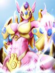  2016 armor bludraconoid breasts cleavage clothed clothing dragon female hybrid looking_at_viewer naga solo unconvincing_armor yellow_eyes 