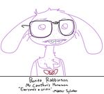  alternate_universe anthro bonnie_(fnaf) bow braces buckteeth chest_tuft english_text eyewear female five_nights_at_freddy&#039;s freckles furrification glasses lagomorph looking_at_viewer mammal nerd rabbit solo teenage_mutant_ninja_turtles teeth text the_weaver tuft video_games weaver_bonnie yearbook 