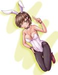  ;p animal_ears brown_eyes brown_hair bunny_ears bunnysuit choker fishnet_pantyhose fishnets hand_on_hip kami_nomi_zo_shiru_sekai kosaka_chihiro one_eye_closed pantyhose short_hair solo tongue tongue_out wristband yo-jin 