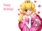  blonde_hair blue_eyes blush breasts crown dress elbow_gloves heart photoshop princess_peach sigurdhosenfeld super_mario waifu2x white 