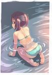  arm_support ass back barefoot bikini brown_hair feet garun_wattanawessako long_hair looking_back original partially_submerged red_eyes soles solo swimsuit toes twintails water 