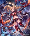  bad_id bad_pixiv_id belt black_panties blonde_hair blue_eyes boots braid breasts cleavage cleavage_cutout fire gloves granblue_fantasy hairband highres large_breasts lee_hyeseung long_hair midriff miniskirt monster navel official_art open_mouth panties shingeki_no_bahamut skirt solo_focus thigh_boots thighhighs twintails underwear weapon zeta_(granblue_fantasy) 