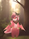  ambiguous_gender anthro arthropod butterfly dragon forest green_eyes hair hood horn insect pink_hair red_pupils ru_(rudragon) rudragon sitting tree wings yellow_sclera 