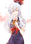  blush candy closed_eyes food hat heart kamishirasawa_keine lollipop open_mouth short_sleeves silver_hair six_(fnrptal1010) smile solo teeth touhou 