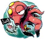  commentary_request fangs gen_2_pokemon looking_at_viewer no_humans octillery open_mouth pokemon pokemon_(creature) remoraid sido_(slipknot) signature suction_cups tentacles 
