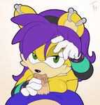  2016 anthro bedroom_eyes breast_squish breasts clothing duo erection female fur gloves green_eyes hair half-closed_eyes hedgehog looking_at_viewer male male/female mammal mina_mongoose mongoose open_mouth oral penis piercing purple_hair seductive sex sonic_(series) sonic_the_hedgehog the_other_half yellow_fur 