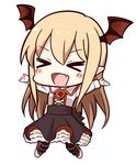  &gt;_&lt; :d bad_id bad_pixiv_id bat_wings bell_(oppore_coppore) blonde_hair blush chibi closed_eyes commentary_request fang frilled_skirt frills granblue_fantasy head_wings long_hair long_sleeves open_mouth outstretched_arms petticoat pointy_ears shingeki_no_bahamut shirt skirt smile solo spread_arms vampire vampy wings xd 