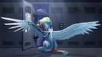  2016 absurd_res cutie_mark equine feathered_wings feathers female feral friendship_is_magic hair hi_res inside locker_room mammal multicolored_hair multicolored_tail my_little_pony pegasus prosthetic prosthetic_limb rainbow_dash_(mlp) rainbow_hair rainbow_tail sad scar sitting solo spread_wings underpable wings 