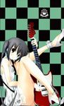  absurdres ankle_garter anklet bare_legs bare_shoulders black_eyes black_hair fender fender_mustang guitar high_heels highres instrument jewelry k-on! kagome_(traumatize) legs nakano_azusa profile shoes sitting solo thighs twintails 