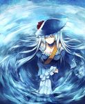  blue_hair choker closed_eyes frills hat highres hime_cut long_hair solo suzushiro_kurumi umineko_no_naku_koro_ni virgilia water 