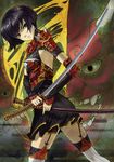  absurdres armor black_hair highres japanese_armor katana original red_eyes samurai shimotsuki_eight short_hair solo sword thighhighs weapon 