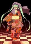  bad_id bad_pixiv_id checkered checkered_floor furai green_hair hatsune_miku highres japanese_clothes kimono long_hair perspective solo twintails vocaloid 
