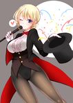  alternate_costume black_legwear blonde_hair blue_eyes braid breasts coattails darjeeling girls_und_panzer hat jacket large_breasts leotard magic_trick magician pantyhose smile solo sotogawa_max top_hat underbust wand 