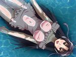  1girl :o apron awa black_eyes black_hair blush breasts censored erect_nipples floating kazehana large_breasts legs long_hair looking_at_viewer mosaic_censoring naked_apron navel open_mouth pool pubic_hair pussy sekirei smile solo thighs water wet wet_clothes 