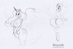  2016 anthro anthrofied areola big_breasts breasts butt cutie_mark equine feathered_wings feathers female friendship_is_magic hair horn huge_breasts long_hair mammal my_little_pony nipples nude princess_celestia_(mlp) smile weasselk winged_unicorn wings 