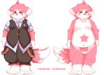  anthro big_ears blush canine claws clothed clothing dog eyewear floppy_ears front_view fur fur_markings glasses looking_at_viewer male mammal model_sheet moobs nude overweight pink_fur pubes smile solo standing thick_tail tsurugi tsurugi_(fursona) yellow_eyes 