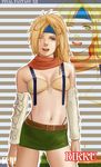  blonde_hair braid breasts error final_fantasy final_fantasy_x final_fantasy_x-2 green_eyes hair_ornament headband long_hair rikku scarf solo swimsuit 