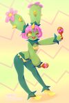  2016 blush bra cactus clothing female flower green_skin hi_res horn looking_at_viewer maracas maractus nintendo one_eye_closed open_mouth panties pastelletta plant pok&eacute;mon pok&eacute;morph smile solo standing underwear video_games yellow_eyes 