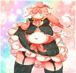  abstract_background babydoll big_ears clothed clothing crossdressing floppy_ears garter_belt garter_straps girly half-closed_eyes lagomorph legwear lingerie looking_at_viewer male mammal moobs navel nervous overweight overweight_male red_eyes ribbons shy skirt solo standing stockings thick_eyebrows thick_thighs tsurugi 