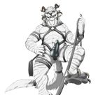  2015 abs ambiguous_gender anthro bdsm charr claws dildo fangs feline flat_chested flogger fur guild_wars hand_on_hip harness kyvax leash looking_at_viewer maara mammal muscular nude paws penis sex_toy simple_background solo strapon stripes tiger video_games white_fur 