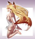  absurdres animal_ears arm_garter ass bare_shoulders barefoot blonde_hair blush breasts fang feet fox_ears fox_tail hands_on_feet highres legs long_hair looking_at_viewer nin nipples original red_eyes small_breasts smile solo tail 