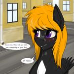  black_fur blonde_hair blush cum cum_on_face dialogue english_text equine fan_character feathered_wings feathers female feral fur hair heartgear mammal my_little_pony purple_eyes solo_focus text twotail813 wings 