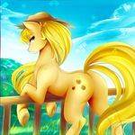  applejack_(mlp) blonde_hair butt cowboy_hat cutie_mark earth_pony equine female feral freckles friendship_is_magic fur green_eyes hair hat hooves horse koveliana looking_at_viewer mammal my_little_pony outside pony raised_tail solo underhoof 