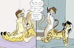  2015 anthro bed black_hair brown_fur brown_hair cat cellphone cheetah duo feline female fur hair jane_(gamerfox) male male/female mammal metal_(artist) naomi_(yuri_catslash) nipples nude penetration phone scar sex text vaginal white_hair yellow_fur yuri_catslash zach_(gamerfox) 