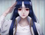  1girl bandage blue_hair crying gintama imai_nobume long_hair looking_at_viewer red_eyes 