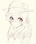  anchor_hair_ornament blew_andwhite blush hair_ornament hat iron_cross kantai_collection looking_at_viewer low_twintails military military_hat military_uniform monochrome peaked_cap prinz_eugen_(kantai_collection) sketch smile solo twintails uniform upper_body 