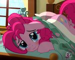  2016 bed blue_eyes blush cutie_mark earth_pony equine female feral friendship_is_magic hair half-closed_eyes hi_res horse inside looking_at_viewer mammal my_little_pony on_bed pillow pink_hair pinkie_pie_(mlp) pony ponyecho smile solo 