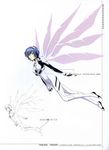  artist_name ayanami_rei bangs blue_hair bodysuit bracer breasts clenched_hands concept_art copyright_name flying fukano_youichi full_body gloves hair_between_eyes hair_ornament headgear highres leaning_forward long_legs looking_at_viewer looking_back neon_genesis_evangelion non-web_source number official_art page_number pale_skin parted_lips pilot_suit plugsuit red_eyes short_hair simple_background skin_tight skinny small_breasts solo turtleneck white_background white_bodysuit white_wings wings 