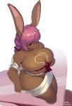  anthro big_breasts blush breasts candy chocolate clothed clothing female food hair hi_res holidays honeycalamari huge_breasts lagomorph mammal rabbit ribbons solo thick_thighs valentine&#039;s_day 