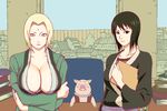  2girls breasts cleavage huge_breasts multiple_girls nail_polish naruto pig roro shizune_(naruto) tsunade 