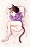  1boy animal_ears anus bed black_hair bottomless looking_at_viewer male_focus matsuno_ichimatsu osomatsu-kun osomatsu-san solo tail testicles yao7090 