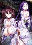  breast_hold breasts highres honjou_raita japanese_clothes kimono kuramoto_erika mahou_shoujo_(raita) nipple_slip nipples nitta_yui no_bra open_clothes open_shirt shirt wet wet_clothes yukata 