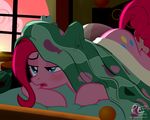  2016 bed blue_eyes blush earth_pony equine female feral friendship_is_magic hair half-closed_eyes hi_res horse inside mammal my_little_pony on_bed open_mouth pillow pink_hair pinkie_pie_(mlp) pony ponyecho solo 