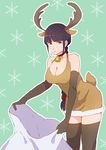  animal_costume animal_ears bad_id bad_pixiv_id bell black_hair bleach braid breasts brown_dress choker cleavage dress elbow_gloves expressionless fake_animal_ears fake_antlers fake_tail fur_trim gloves grey_eyes kurotsuchi_nemu large_breasts long_hair looking_at_viewer reindeer_costume ronisuke sack short_dress single_braid snowflake_background solo tail thighhighs zettai_ryouiki 