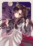  animal_ears artist_name bad_id bad_pixiv_id bamboo bamboo_forest brooch brown_hair dress fingernails forest full_moon highres imaizumi_kagerou jewelry kuroomi long_sleeves looking_at_viewer moon nail_polish nature red_eyes solo tail touhou wide_sleeves wolf_ears wolf_tail 