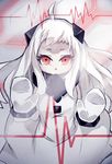  against_glass ahoge cardiogram horns kantai_collection looking_at_viewer mittens northern_ocean_hime open_mouth pale_skin pantie_painting red_eyes shinkaisei-kan solo 