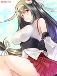  black_hair breasts detached_sleeves epaulettes fusou_(kantai_collection) hair_ornament headband japanese_clothes kantai_collection large_breasts long_hair maki_(seventh_heaven_maxion) nontraditional_miko red_eyes remodel_(kantai_collection) skirt solo 